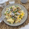 Pâtes crème de potimarron, parmesan, fricassée de champignons persillés et noisettes