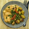 Poulet à la crème de tomates séchées et pomme de terre grenaille et haricots verts persillés