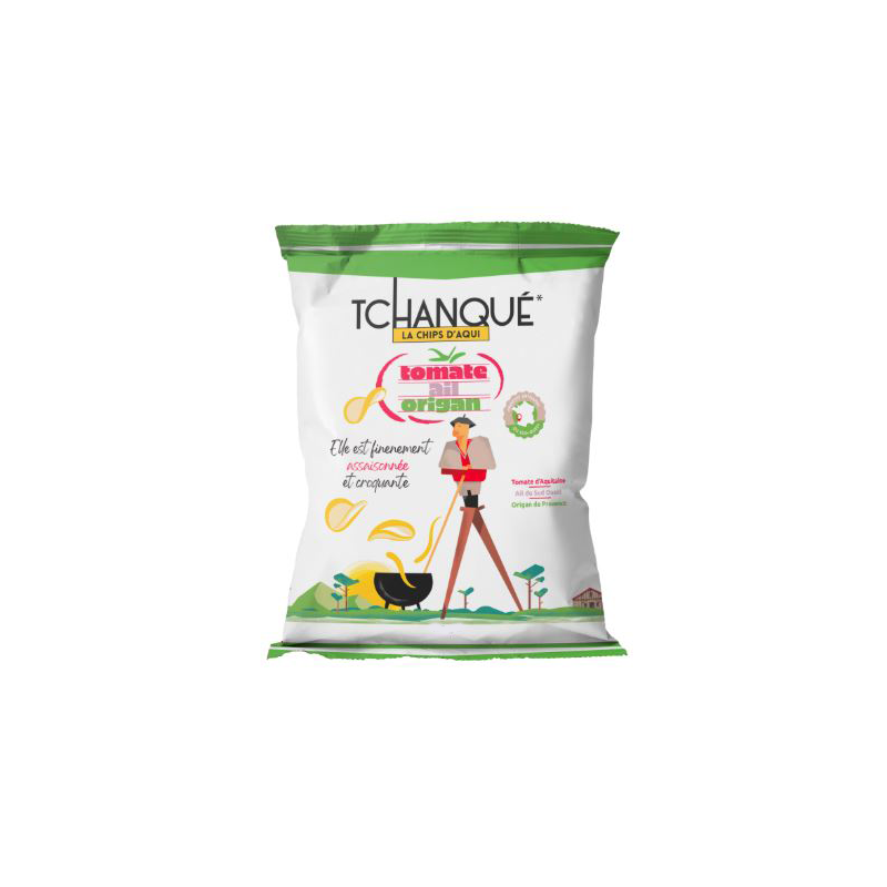 Paquet de chips "Tchanqué" tomate, ail, origan 45g