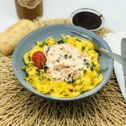 Pâtes aux deux saumons, aneth et citron