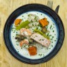 Blanquette de poisson (merlu, saumon et crevettes) riz et légumes*